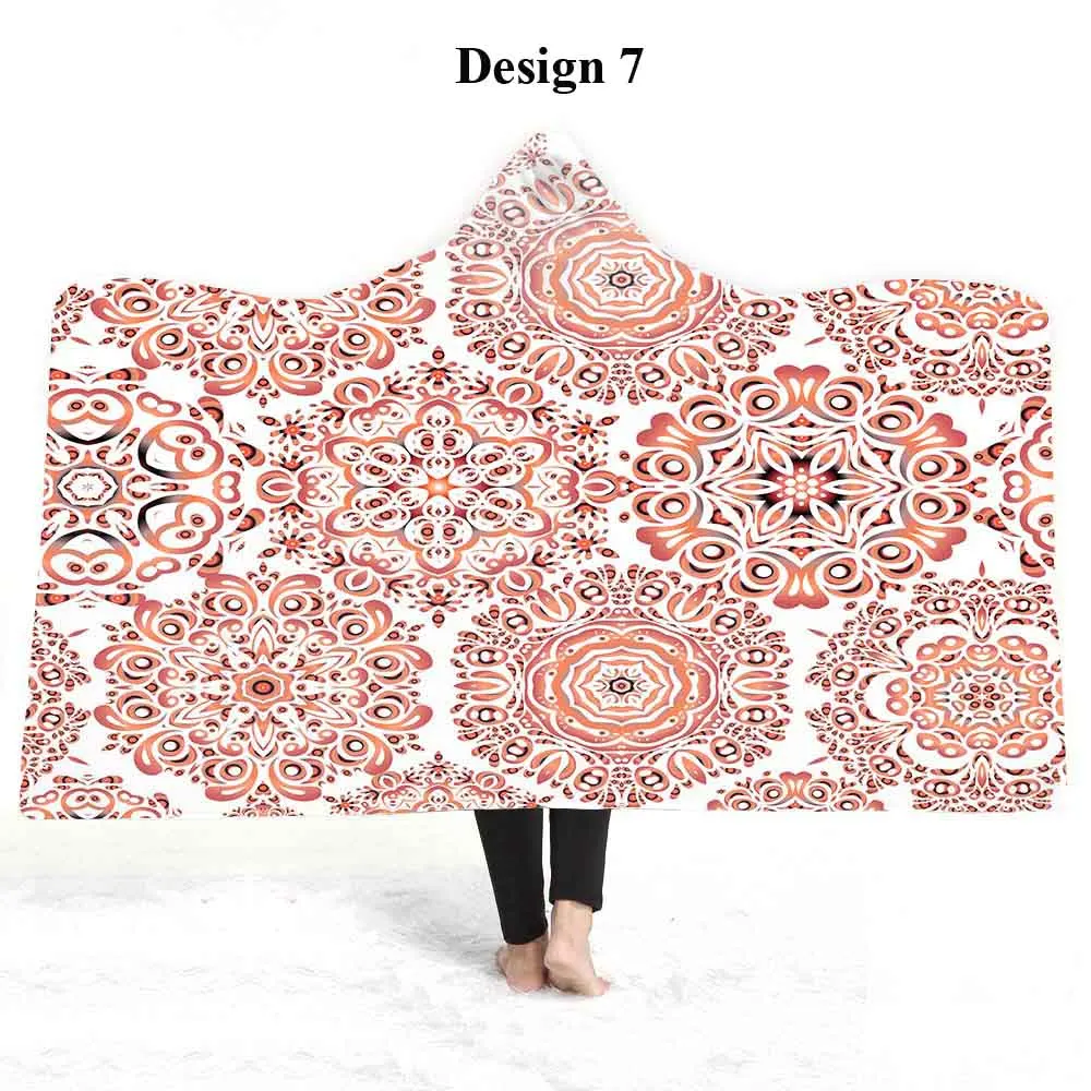 Design 7 Подарок богемная Мандала Цветок Пейсли узор плюшевый флис для взрослых и детей с капюшоном Одеяло Теплый путешествия Кемпинг диван пледы - Цвет: Design 7