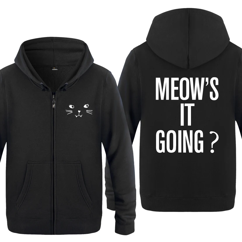 MEOW's IT GOING свитшоты с буквенным принтом Мужские мужские флисовые толстовки с капюшоном на молнии кардиганы