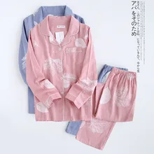 2021 kimono femme maple leaf pajama sets women 100% gauze cotton long sleeve casual sleepwear women pyjamas autumn hot sale