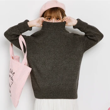 

Simple women's sweater lazy wind high collar solid color pullover women's autumn and winter new loose casual long-sleeved tops