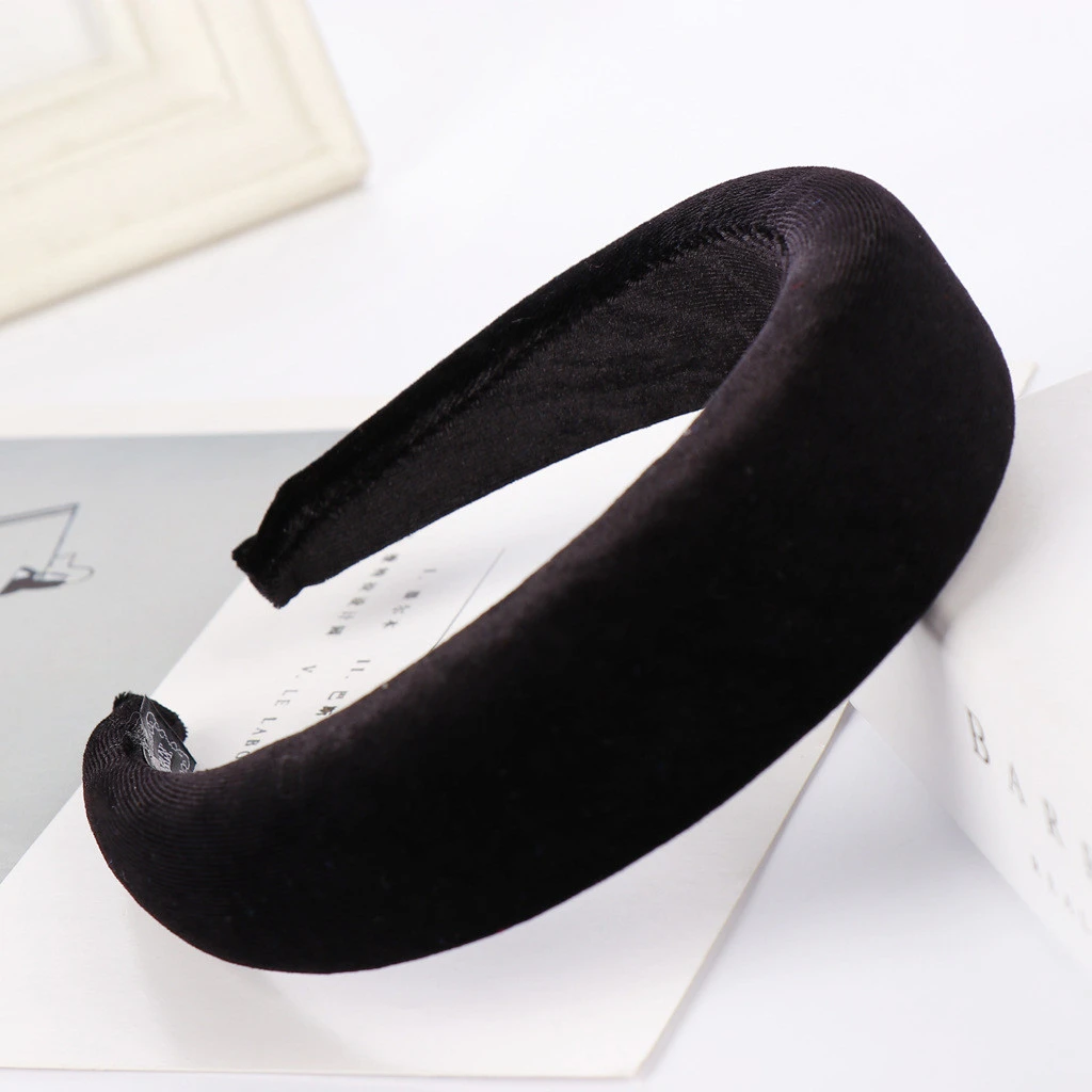 2019 Female Bezel Head Velvet Padded Headband For Women Solid  Wide Thick Gifts Hair Hoop  Elastic Hairband Hair Accessories 903