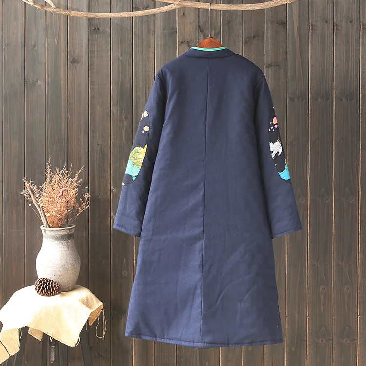 

[Cotton Linen Retro] 2017 Autumn New Arrival Ethnic-Style Placket Mixed Colors Padded Cotton-padded Clothes
