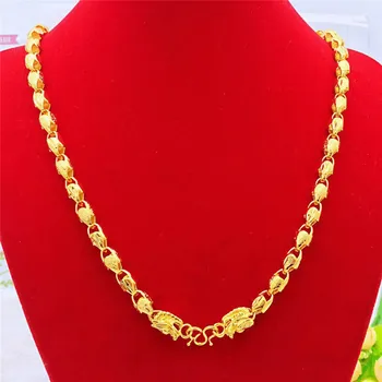 

Luxury Yellow Gold 14k Necklace for Men Wedding Engagement Hollow Chain Beads Necklace Party Birthday Statement Jewelry Gifts