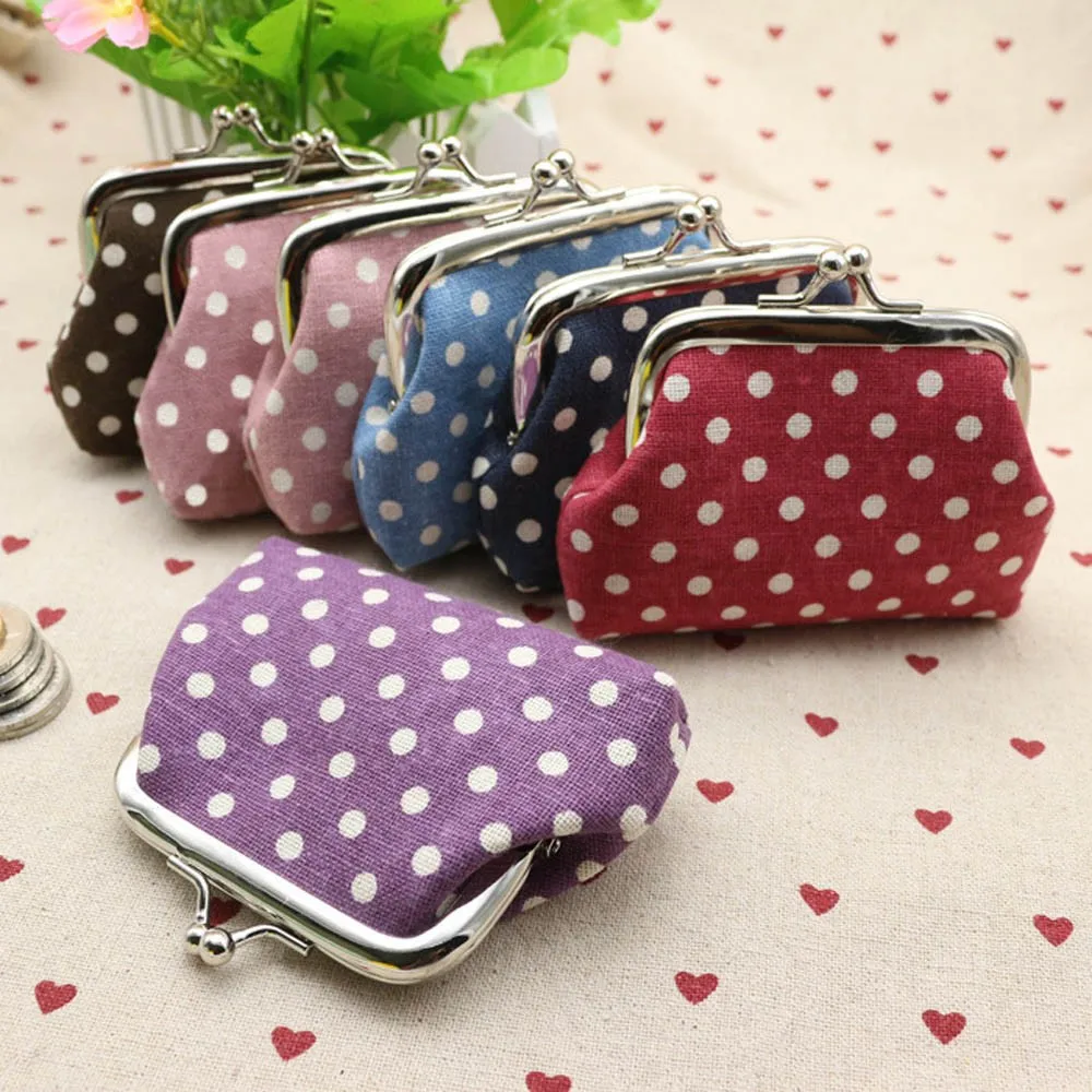

New Women Coin Purse Cute Linen Dot Hasp Small Wallet Bag Change Pouch Key Card Holder Clutch Handbag Drop ship #30