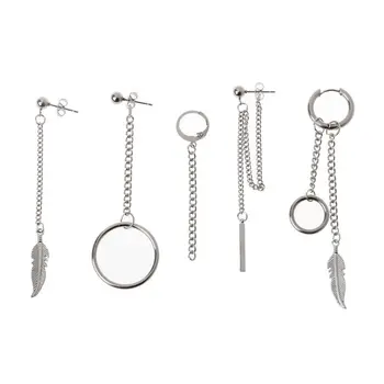 

5Pcs KPOP Cool Boys Girls Long Chain Drop Earrings Kit Korean Fashion Jewelry