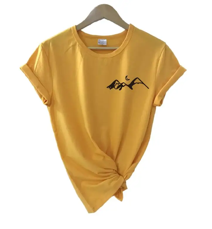 yellow t black words Футболка с рисунком горы, Пешие прогулки, кемпинг, природа, женская летняя футболка с коротким рукавом, футболка Harajuku tumblr, большие размеры, Прямая поставка - Цвет: yellow t black words