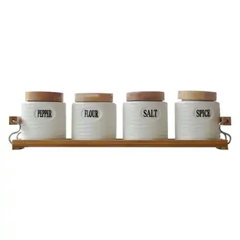 

1Set Portable Ceramic Wood Cover Condiment Pot Seasoning Box Salt Box for Home Restaurants