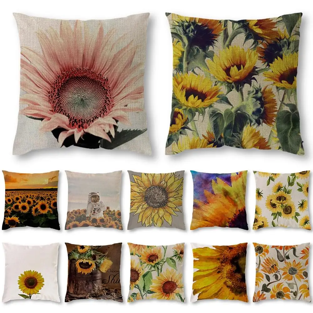 

Vintage Style Sunflower Home Decor Cotton Linen Pillow Case Sofa Waist Throw Fashon Cushion Cover
