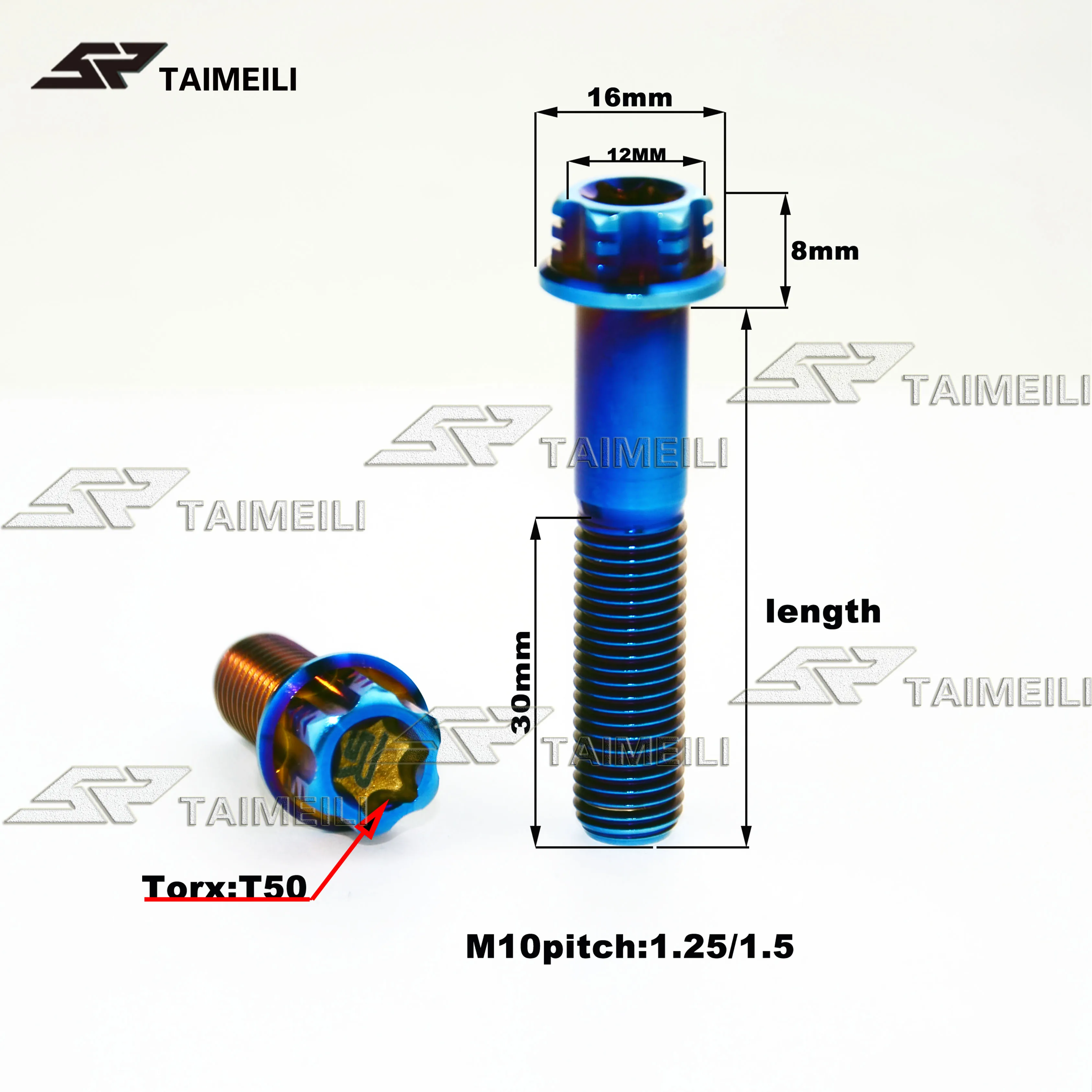 TAIMEILI Титан винт с шестигранной головкой Винт с фланцем M10x25/3035/40/55/60/70 мм Шаг резьбы 1,25/1,5 тормоза мотоцикла