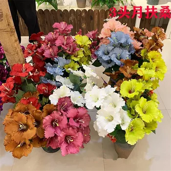

10Pcs Fake Hibiscus Flower (3 heads/piece) 31.5" Length Simulation Manglietia for Wedding Home Decorative Artificial Flowers