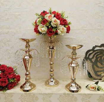 

10pcs Home Party Flower Vase Candle Stand Crystal Pendants Fountain Shaped For Flowers Holders Wedding Table Centerpieces Decor
