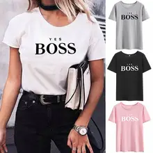 Yes Boss, футболка с коротким рукавом, женская футболка, летняя, Camisetas Mujer, с коротким рукавом, футболки, хлопок, Женская Повседневная футболка, Femme