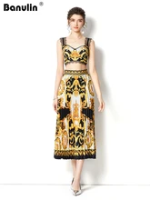 

Retro 2 Piece Skirts Sets Floral Print Crop Tops 2022 Summer Fashion V-Neck Tops and Pleats Maxi Skirt Set Woman Clothes Outfits