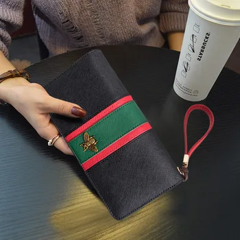 

Women's Leather Fashion Zipper Long Clutch Wallet Bifold Large Capacity Long Card Holder Organizer Ladies Purse with Hand Ring