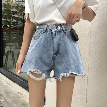 

High Waist Ripped Jean Shorts Women Summer Loose Casual Denim Shorts New 2020 Korean Style All-match Ladies Short Jeans P580