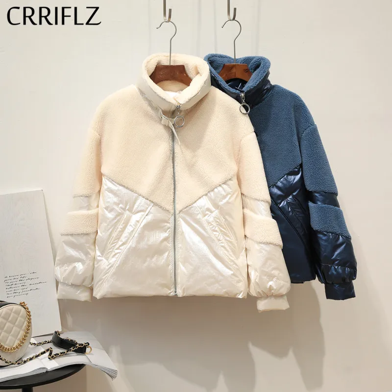 Новая гранулированная бархатная короткая зимняя куртка для женщин, 90% белый утиный пух, куртка со стоячим воротником, пальто, теплая плотная пуховая парка, CRRIFLZ