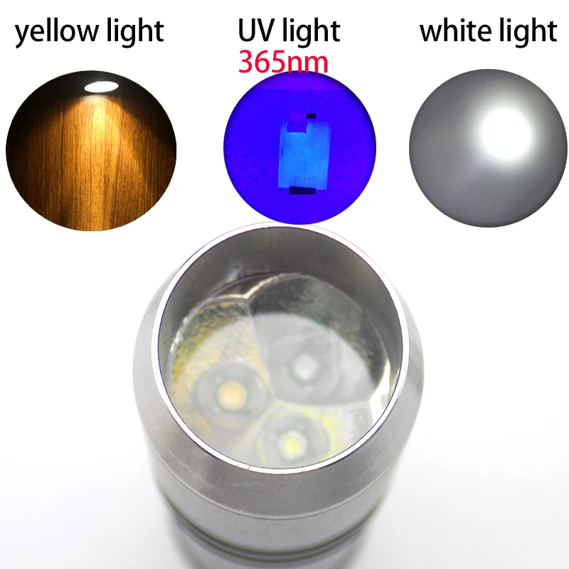 Высокая мощность УФ 365nm Led Flashilight флуоресцентный черный свет желтый белый вспышка лампа фонарь ювелирные изделия камень освещение обнаружения