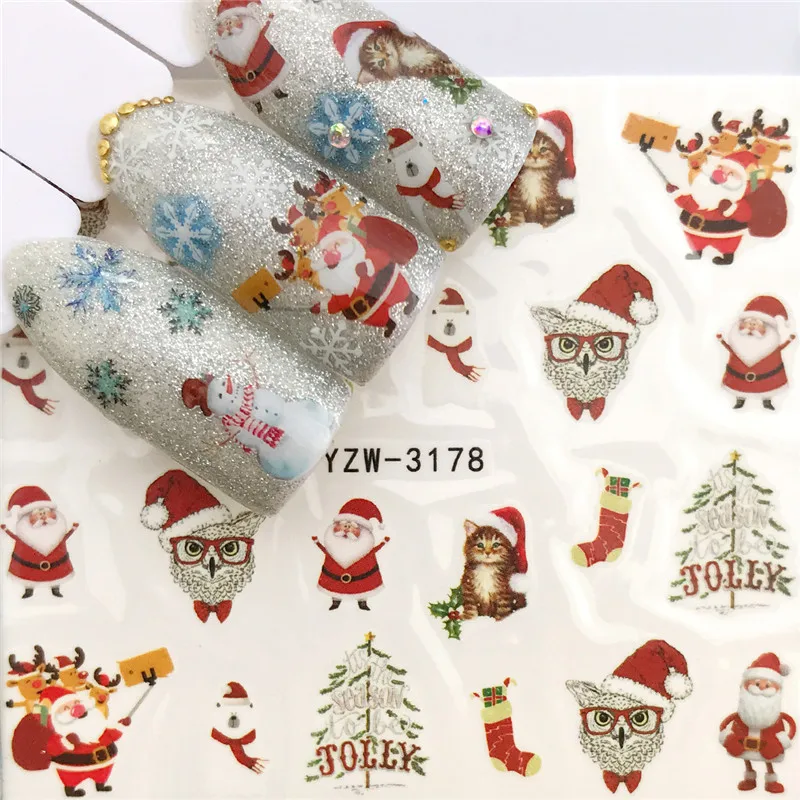 1 лист Рождественский дизайн ногтей Водные Наклейки Лось снежинка снеговик переводные наклейки новогодние праздничные украшения подарок - Цвет: YZW-3178