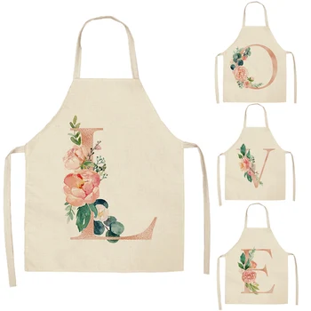 

Letter Flower Kitchen Aprons for Women Cotton Linen Bibs Household Cleaning Pinafore Home Cooking Apron Kitchen Accessory