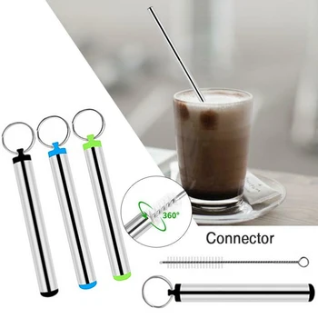 

Portable Stainless Steel Telescopic Drinking Straw Travel Straw Reusable Straw with Brush ,Metal Carry Case