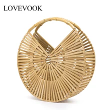 Женская круглая сумка в руках из бамбука LOVEVOOK, деревянная сумка ручной работы для путешествия, летная пляжная сумка большой емкости
