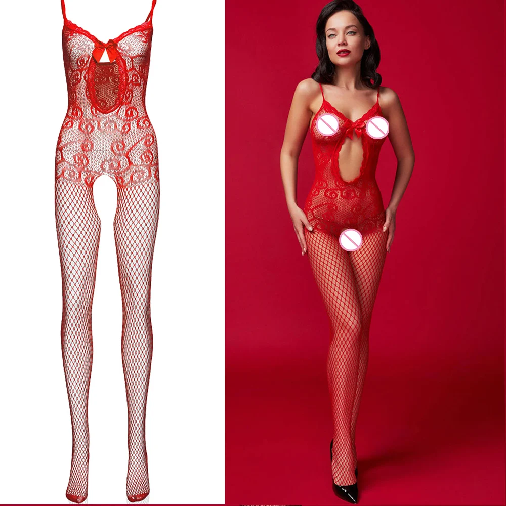 Full Body Stocking For Women Sexy Crotchless Tights Stocking Intimates Fishnet Female Set Lace Top Thigh Underwear
