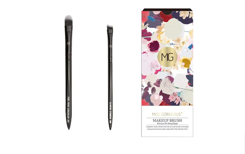 Бренд Miss Gorgeous, комплект из 2 предметов, набор кистей для макияжа Профессиональные Черный Цвет кисть для консилера кисть для бровей крышка изъян Форма макияжа бровей
