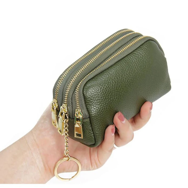 Genuine Leather Women Card Coin Key Holder Change Pouch Purse Mini Pocket Zipper Popular Small Money Bag Wallet High-capacity