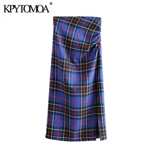 Винтажная элегантная офисная одежда, клетчатая юбка средней длины для женщин, мода, высокая талия, молния сзади, разрезные женские юбки, повседневные юбки, Faldas Mujer
