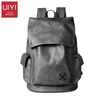 

UIYI Korean casual bag travel backpack large capacity PU leather 14-inch laptop bag Men's backpack waterproof Anti-theft Teenage