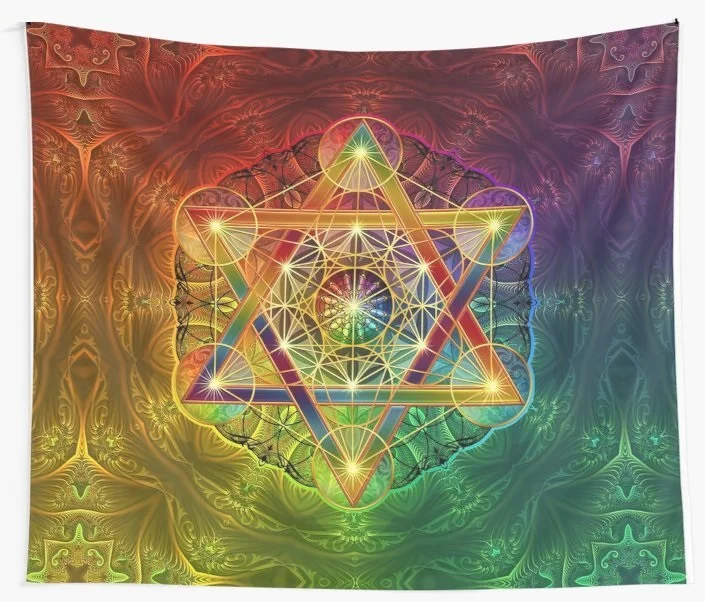 Metatron s Cube with Merkabah and Flower of Life Tapestry Psychedelic Colorful Wall Hanging Tapestries Dorm