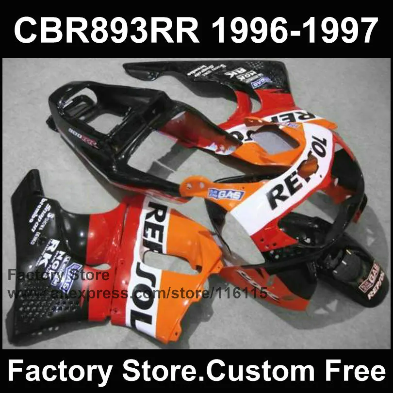 На заказ Бесплатная обтекатель мотоцикла для HONDA 1996 1997 CBR 900RR 893RR 96 97 fireblade repsol body 893 обтекатели