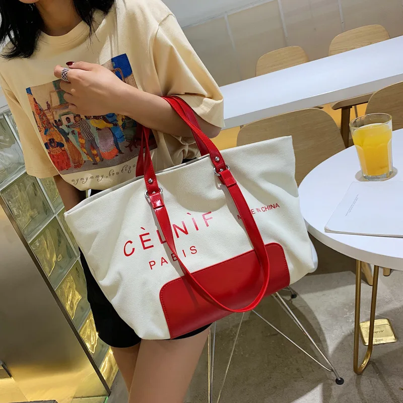 

Large capacity Korean version of popular women's bag 2019 new fashion single shoulder canvas bag simple 100 lap handbag
