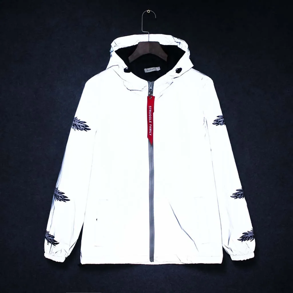

Feitong Streetwear Hooded Jackets Men Women Harajuku Windbreaker Coat Reflective Jacket Male jaqueta masculino