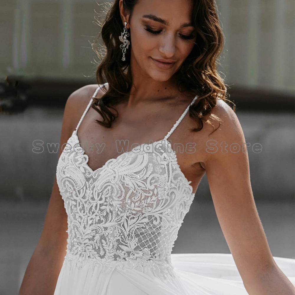Abiti da sposa Sexy da spiaggia Chic 2022 spalline scollo A V paillettes  pizzo Chiffon una linea abiti da sposa abito da sposa A fessura  alta|Wedding Dresses| - AliExpress