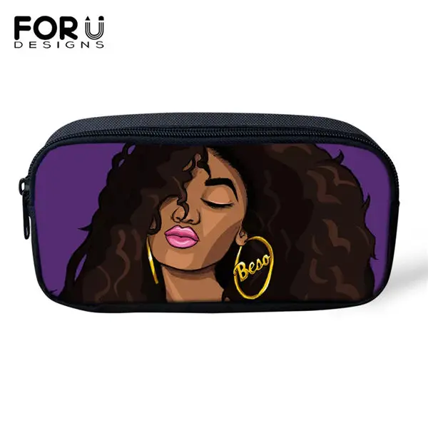 FORUDESIGNS/Детские пеналы с рисунками из мультфильмов, черные, с рисунком афро, для девочек, дорожные сумки для макияжа для девочек, афро-художественный дизайн, студенческие мини-пеналы для ручек - Цвет: CDWX4005K