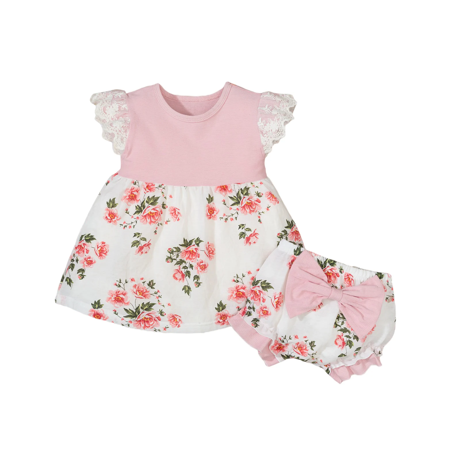 New Baby Girls Outfit Summer Sweet Style Infant Kids Lace Tops + Big Bow Shorts 2Pcs Clothes | Мать и ребенок