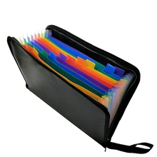 Portable Fireproof Water Resistant Document Bag Large Capacity Money File Folder With A4 Size 13 Pockets Zipper Closure