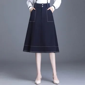 

Spring Autumn Women Fashion High Waist Loose Casual Long A-line Skirt Office Lady Elegant Chic Plus Size Korean Skirts 4XL