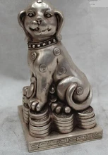 Envío Gratis <7 "China feng-shui tradicional de plata suerte realista dinero perro estatua(China)