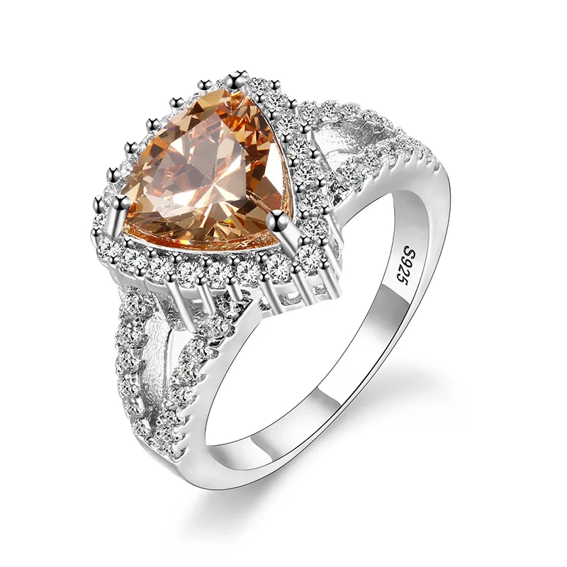 Цвет: желтый Bague Ringen, геометрическое серебро, 925, хорошее ювелирное изделие, цитрин, кольцо для женщин, треугольные драгоценные камни, индивидуальный характер, женский подарок, вечерние - Цвет камня: Цвет: желтый