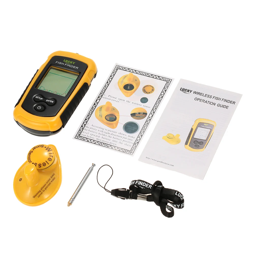 

FFW1108-1 Wireless Fish Finder 0.7-40M echo sounder Sonar Sensor Transducer Depth Sounder Fishing Finder Alarm Fish Detector