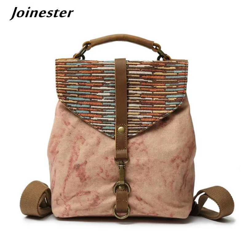 

Vintage Women Backpack with Flap Canvas Leisure Rucksacks Top Handle Travel Bags рюкзак женский Girls Leather Belt Schoolbag