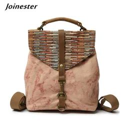 Vintage Women Backpack with Flap Canvas Leisure Rucksacks Top Handle Travel Bags рюкзак женский Girls Leather Belt Schoolbag