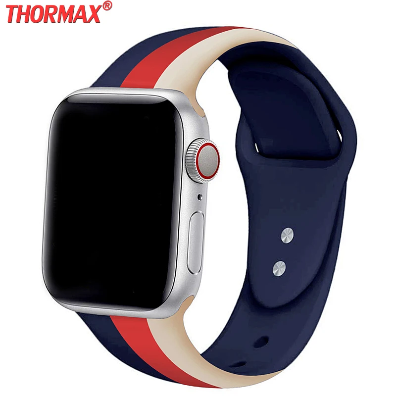 Спортивные костюмы в полоску, ремешок для наручных часов Apple Watch 5 Series 5 4/3/2 Браслет ремешок для наручных часов iWatch 38 мм/40 мм/42 мм/44 мм мягкий силиконовый сменный ремешок