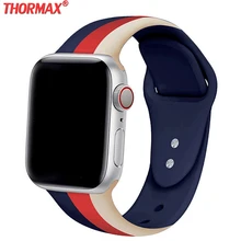 Спортивные костюмы в полоску, ремешок для наручных часов Apple Watch 5 Series 5 4/3/2 Браслет ремешок для наручных часов iWatch 38 мм/40 мм/42 мм/44 мм мягкий силиконовый сменный ремешок
