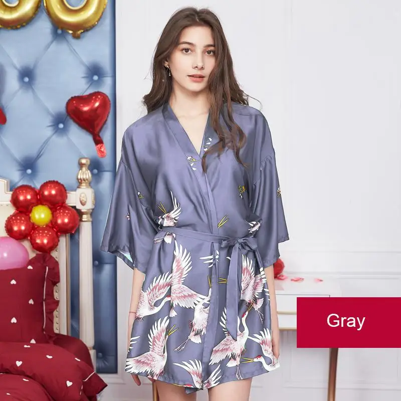 Летнее женское кимоно, банное платье, Yukata, с принтом, ночная рубашка, сексуальная, для невесты, подружки невесты, халаты для невесты, атласная ночная рубашка, M-XXL - Цвет: Colour 3