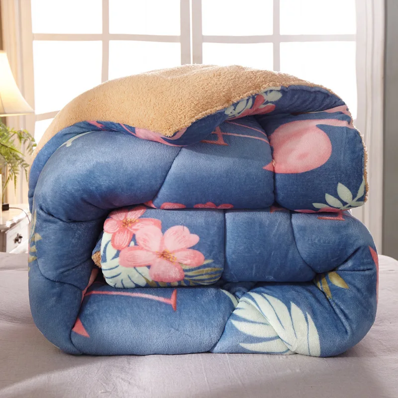 

Thicken Winter Comforter Imitate lambs wool Warm bed duvet camoFleece quilt AB side camel patchwork quilts home textile flannel