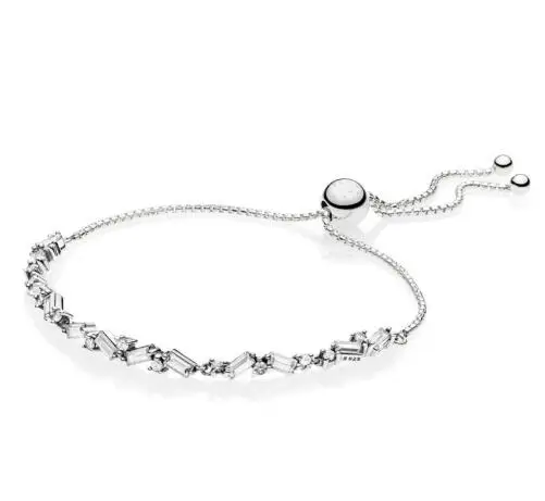 Подлинная 925 пробы серебряный браслет ледяная красота раздвижные с кристаллом Регулировка Браслета Fit бисера Шарм Diy ювелирные изделия