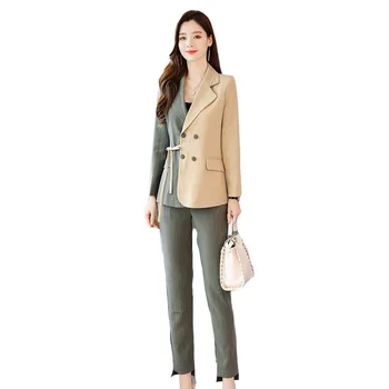 

Set women's new women's double-breasted jacket nine pants 2 sets of temperament fashion OL professional business two-piece
